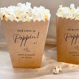 Wedding Popcorn Favor Our Love Is Poppin Wedding Favor Popcorn Boxes Party Favors Grease Resistant Popcorn Cups Bridal Shower Popcorn Favors
