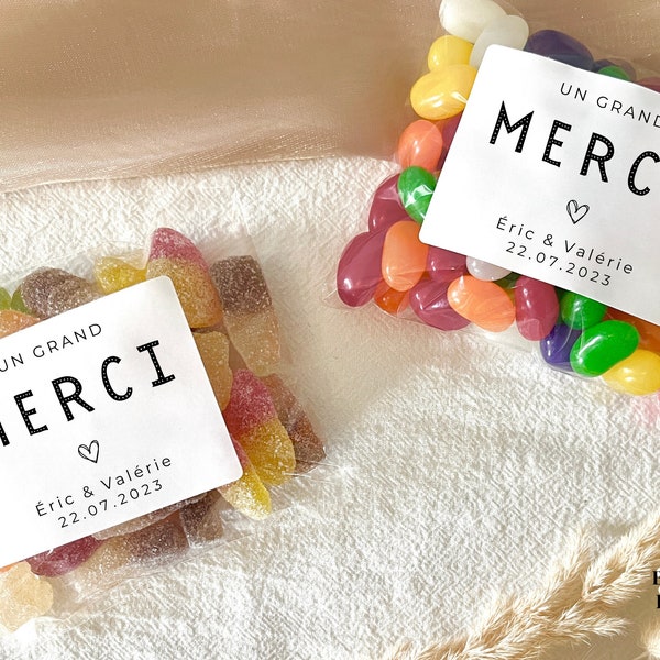 Un Grand Merci Wedding Favors Bag + Label Personalized Engagement Party Favors Bridal Shower Favors Wedding Candy BonBon Sachet Personnalisé