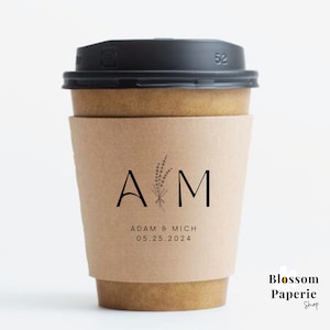 Maniche per tazza di caffè personalizzate Maniche per caffè al bar per matrimoni Maniche per caffè personalizzate in carta per caffè per matrimoni Maniche personalizzate con monogramma