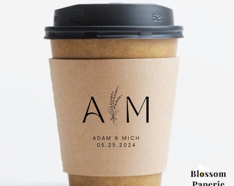 Personalized Coffee Cup Sleeves Wedding Coffee Bar Coffee Sleeves Wedding Coffee Custom Paper Sleeves Monogram Custom Sleeves