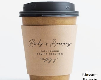 Personalized Baby Shower Coffee Sleeves Baby is Brewing Custom Coffee Cup Sleeves Paper Cup Sleeves Coffee Bar Paper Sleeves Only