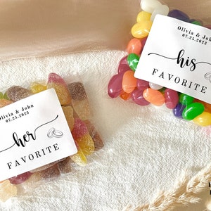 His and Her Favorite Favors Bags Wedding Favor Bags Candy Bar Treat Bags Engagement Party His Favorite Her Favorite Wedding Sticker Bags