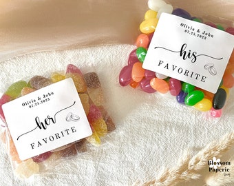 His and Her Favorite Favors Bags Wedding Favor Bags Candy Bar Treat Bags Engagement Party His Favorite Her Favorite Wedding Sticker Bags