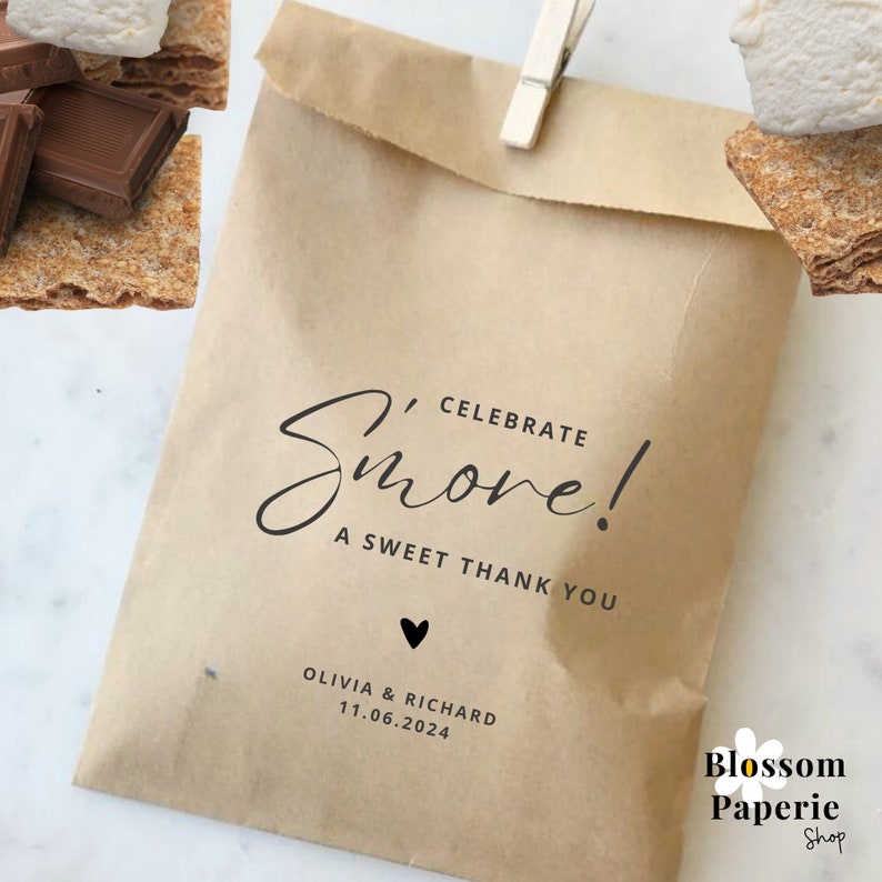 S'mores Favor Bag A Sweet Thank You Wedding Favor Bag Celebrate Smore Party Favor Bag Wedding S'mores Bags Smores Bar S'mores Wedding Favors image 3