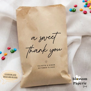 Personalized Wedding Favor Thank You Bags A Sweet Thank You Wedding Bag Candy Buffet Treat Bag Cookie Bag Rehearsal Dinner Favors Paper Bags