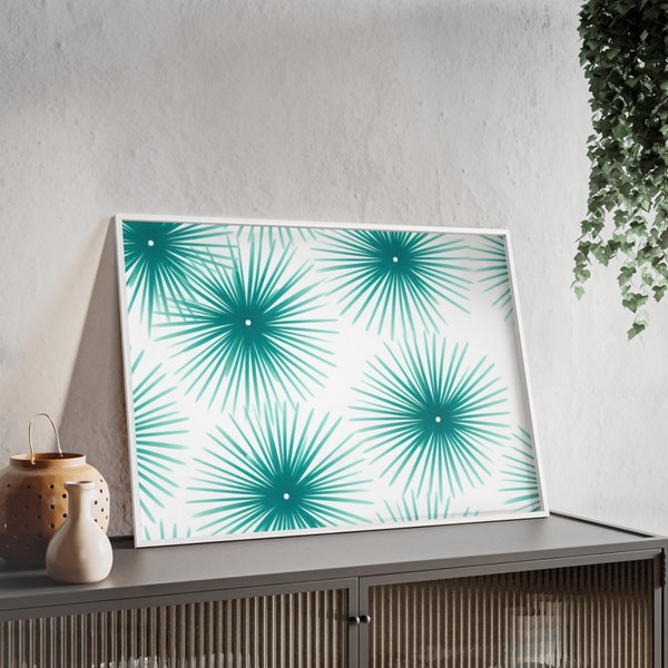 Poster: Blau, Weiß auffallendes Design Farbexplosion mit Holzrahmen und Acrylglas. Modernes minimalistisches Poster. Abstrakte Wandkunst.
