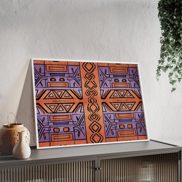Poster: Kastanienbraun, Lila Akrikanische Teppichstruktur Vintage Design mit Holzrahmen und Acrylglas. Modernes minimalistisches Poster.