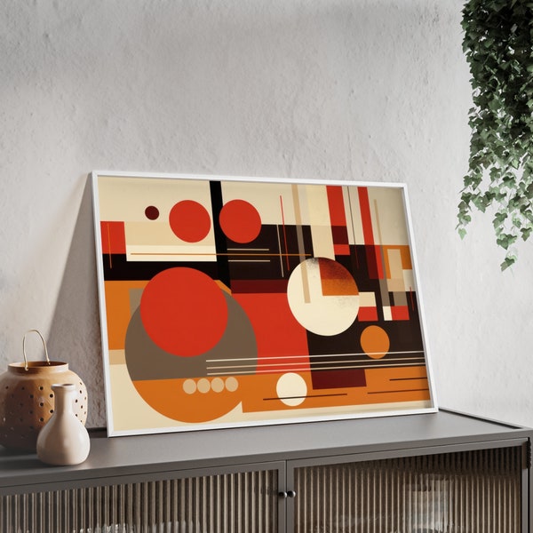 Poster: Rot, Braun, Beige Abstraktes Design mit Holzrahmen und Acrylglas. Modernes minimalistisches Poster. Abstrakte neutrale Wandkunst.