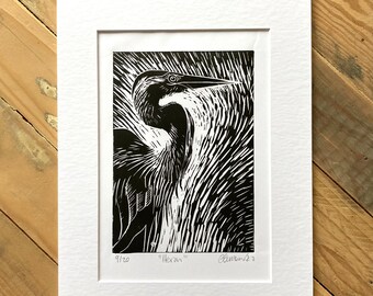 Limited edition linocut print-Heron