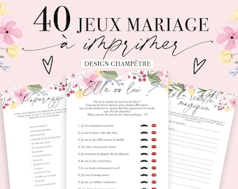 Jeux Mariage à imprimer Pack de 40 Jeux pour mariage en français animations mariage Design champêtre