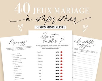 Jeux Mariage à imprimer, pack de 40 Jeux pour mariage en français, animations mariage design minimaliste
