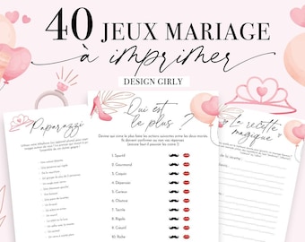 Jeux Mariage à imprimer - Pack de 40 Jeux pour mariage en français - jeu mariage - animations mariage - girly