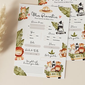 Cartes de pronostics pour la naissance de bébé à imprimer Carte de prédictions bébé pour Baby Shower ou Gender Reveal Design Animaux Jungle image 3