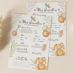 Cartes pronostics naissance de bébé à imprimer Carte de prédictions bébé Baby Shower Peluche Gender Reveal