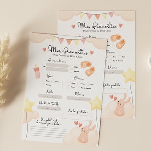 Cartes de pronostics pour la naissance de bébé à imprimer Prédictions naissance bébé Baby Shower ou Gender Reveal Design Lapin Orange
