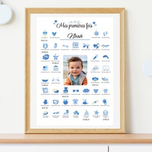 Affiche Mes premières fois bébé à imprimer - Décoration chambre bébé - Souvenir naissance - Idée cadeau de naissance et baby shower - Bleu