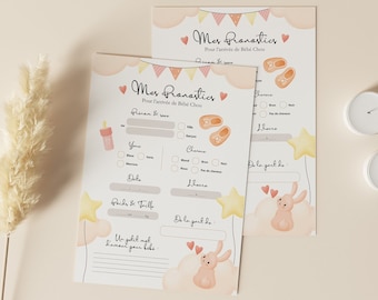 Cartes de pronostics pour la naissance de bébé à imprimer Prédictions naissance bébé Baby Shower ou Gender Reveal Design Lapin Orange