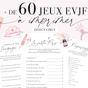 Jeux EVJF à imprimer - Pack de 60 Jeux Enterrement de vie de jeune fille en français - jeu evjf - jeux mariage - animations evjf - girly