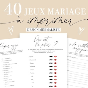 Jeux Mariage à imprimer, pack de 40 Jeux pour mariage en français, animations mariage design minimaliste