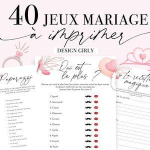 Jeux Mariage à imprimer - Pack de 40 Jeux pour mariage en français - jeu mariage - animations mariage - girly