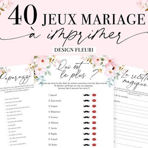 Jeux Mariage à imprimer Pack de 40 Jeux pour mariage en français Animations mariage Design fleurs