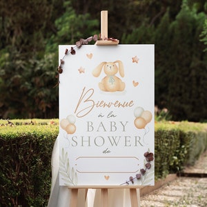 Affiche Bienvenue décoration Baby Shower à imprimer Format A4 A3 ou A2 poster Design Peluche Petit Lapin image 5