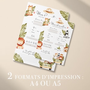 Cartes de pronostics pour la naissance de bébé à imprimer Carte de prédictions bébé pour Baby Shower ou Gender Reveal Design Animaux Jungle image 2