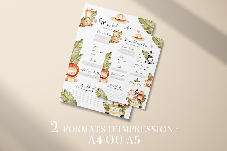 Cartes de pronostics pour la naissance de bébé à imprimer Carte de prédictions bébé pour Baby Shower ou Gender Reveal Design Animaux Jungle image 2
