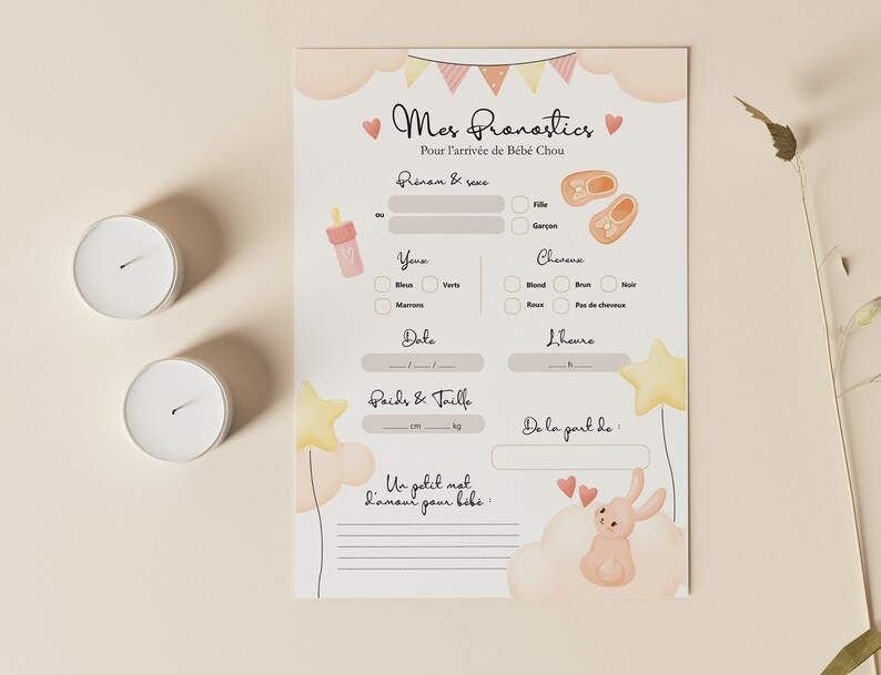 Cartes de pronostics pour la naissance de bébé à imprimer Prédictions naissance bébé Baby Shower ou Gender Reveal Design Lapin Orange image 5