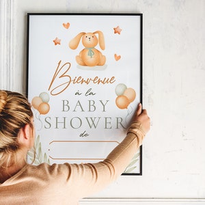 Affiche Bienvenue décoration Baby Shower à imprimer Format A4 A3 ou A2 poster Design Peluche Petit Lapin image 3