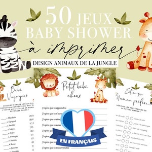 Animation Baby Shower Safari à imprimer - 50 Jeux Baby Shower en français - Fête Prénatale - Prédiction Bébé FR - Cadeau naissance