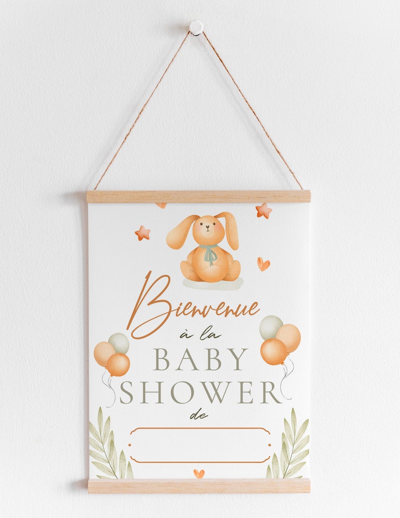 Affiche Bienvenue décoration Baby Shower à imprimer Format A4 A3 ou A2 poster Design Peluche Petit Lapin image 4