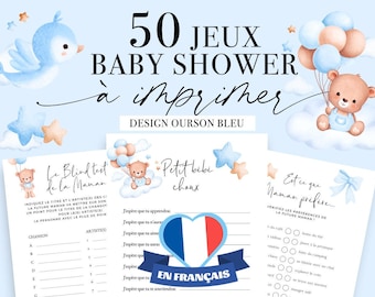 Jeux Baby Shower francais - 50 Animations et activités baby shower Garçon - Jeu baby shower - Fête prénatale - Prédictions bébé FR - Ourson