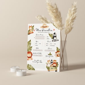 Cartes de pronostics pour la naissance de bébé à imprimer Carte de prédictions bébé pour Baby Shower ou Gender Reveal Design Animaux Jungle image 5