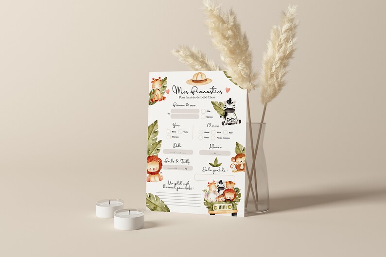 Cartes de pronostics pour la naissance de bébé à imprimer Carte de prédictions bébé pour Baby Shower ou Gender Reveal Design Animaux Jungle image 5