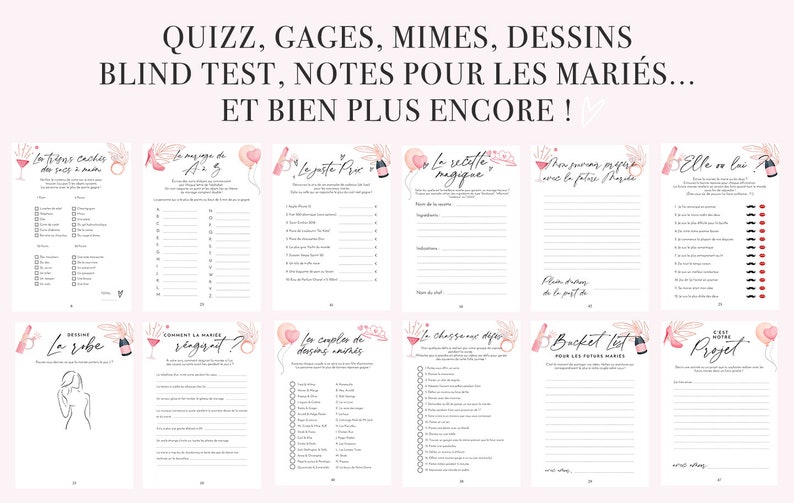 Jeux EVJF à imprimer Pack de 60 Jeux Enterrement de vie de jeune fille en français jeu evjf jeux mariage animations evjf girly image 2