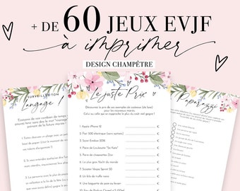 Jeux EVJF à imprimer - Pack de 60 Jeux Enterrement de vie de jeune fille en français - jeu evjf - jeux mariage - animations evjf - champêtre