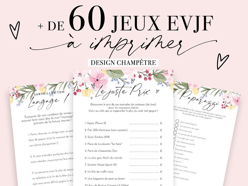 Jeux EVJF à imprimer - Pack de 60 Jeux Enterrement de vie de jeune