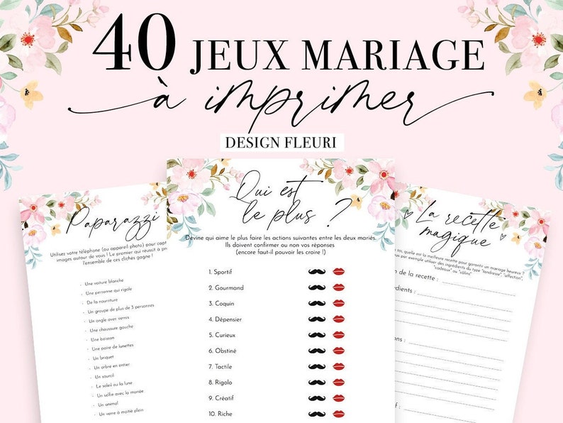 Jeux Mariage à imprimer Pack de 40 Jeux pour mariage en français