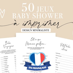 Jeux Baby Shower Minimaliste à imprimer - 50 Jeux Fête Prénatale - Pack Activités Baby Shower en français - Prédiction Bébé Français