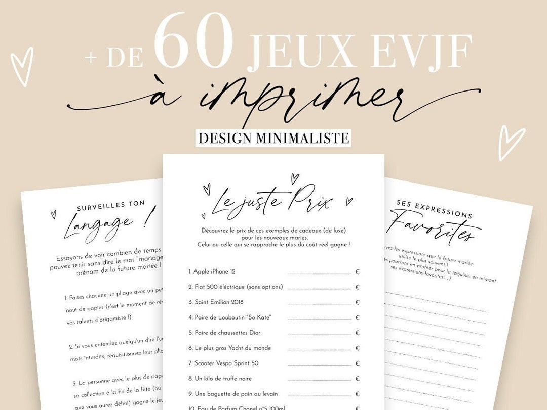 Jeux EVJF à Imprimer - Pack De 60 Jeux Enterrement De Vie De Jeune