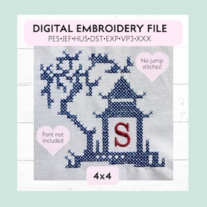 Cross Stitch Chinoiserie Monogram Pagoda 1 vintage style machine embroidery design file