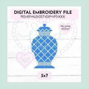Chinoiserie Ginger Jar Cross Stitch Embroidery Design (5x7 Hoop) (Digital Download)