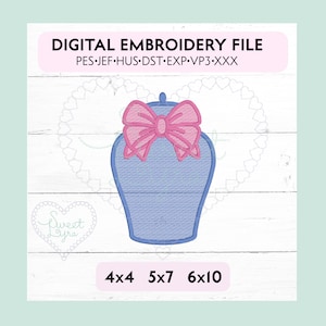 Ginger Jar with bow Chinoiserie vintage style sketch fill pattern machine embroidery design file