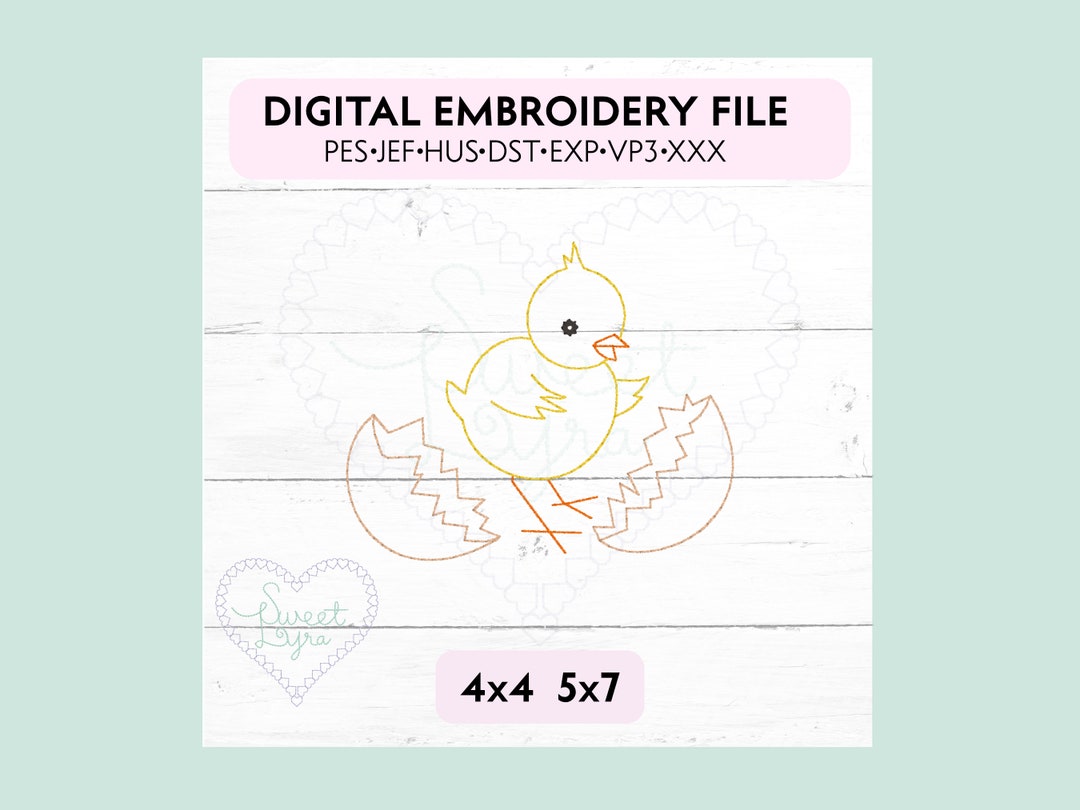 Hatching Chick Bean Stitch Outline Vintage Style Machine Embroidery ...