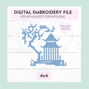 Cross Stitch Chinoiserie Pagoda 1 vintage style machine embroidery design file