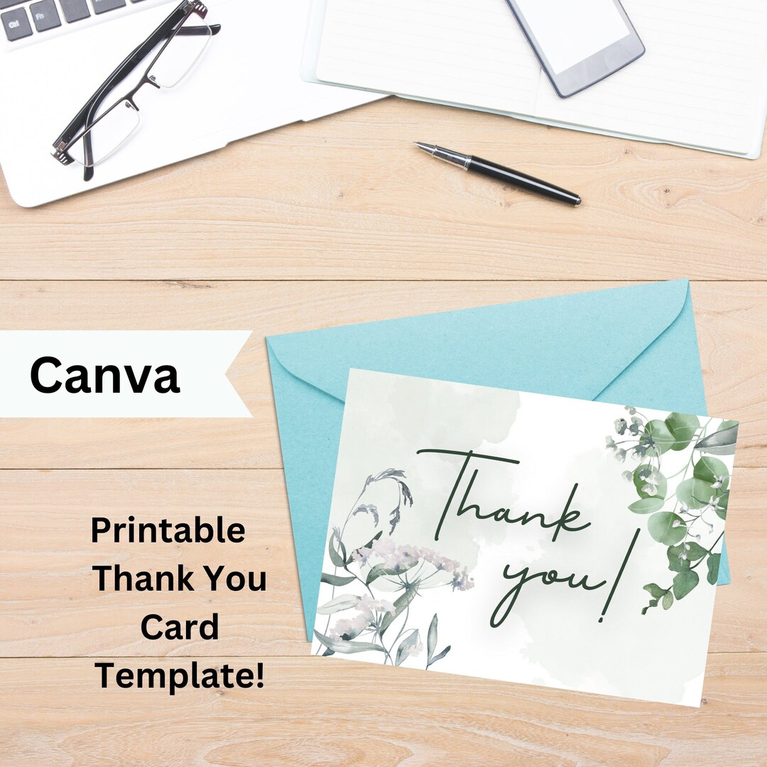 Floral Thank You Card Template | Canva - Etsy