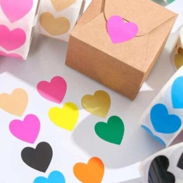 Autocollants coeurs, Autocollants multicolores en forme de coeur, Autocollants d'emballage de livraison pour petites entreprises, Merci pour votre commande