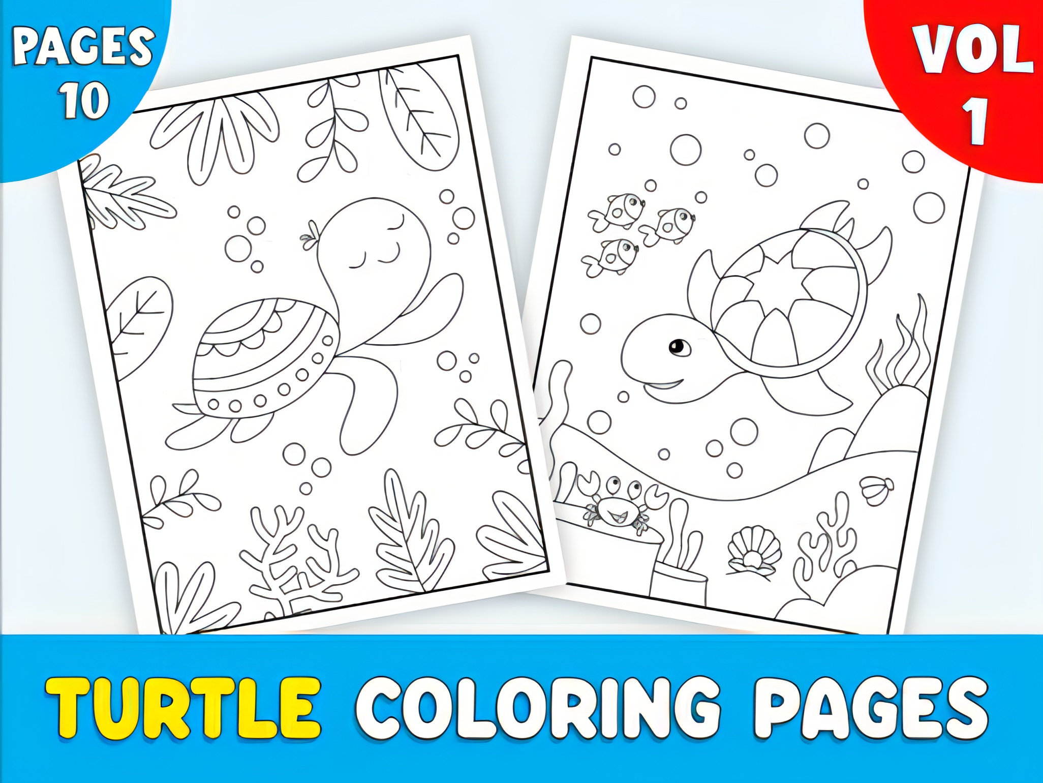 10 Coloring Pages Turtles, Sea Turtles Coloring Book Pages Instant