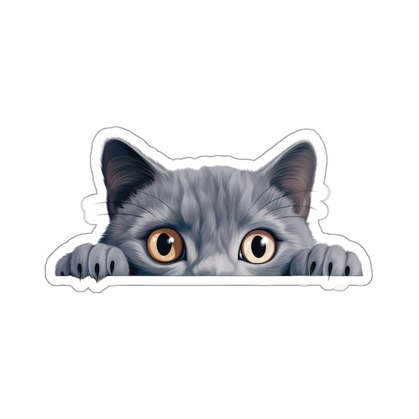 Russian Blue cat,Kiss Cut Stickers,peeking cat, laptop sticker, transparent sticker,cat sticker, pet sticker,cute cat,cat peeking,cat decals